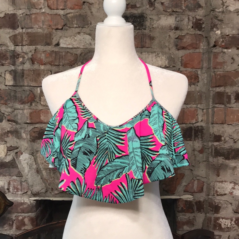 EUC LA Hearts Flounce Bikini Top